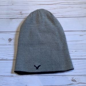 AE Reversible Beanie Gray/Blue&Black Stripes